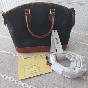 Dooney & Bourke Black Pebble Grain Leather & Tan Darcy Satchel NWT